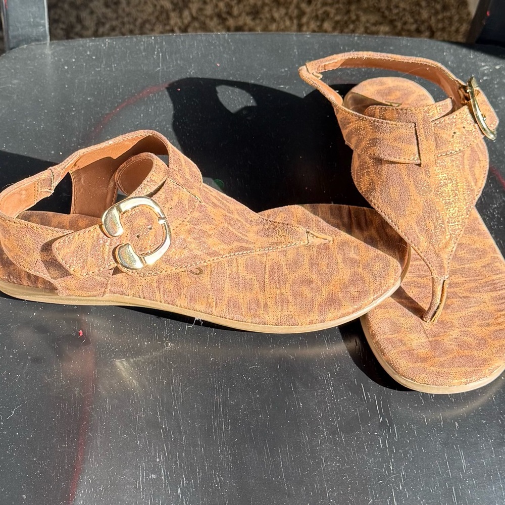 AEROSOLES Leopard Sandals with Gold Buckle